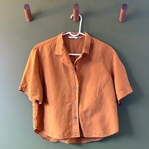 Orange Short Sleeve Button-Up Shirt Uniqlo